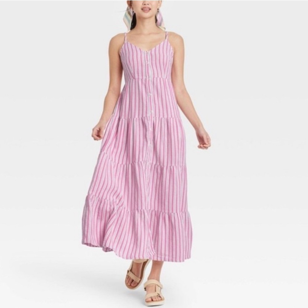 Universal Thread Pink and White Tiered Maxi Sundress